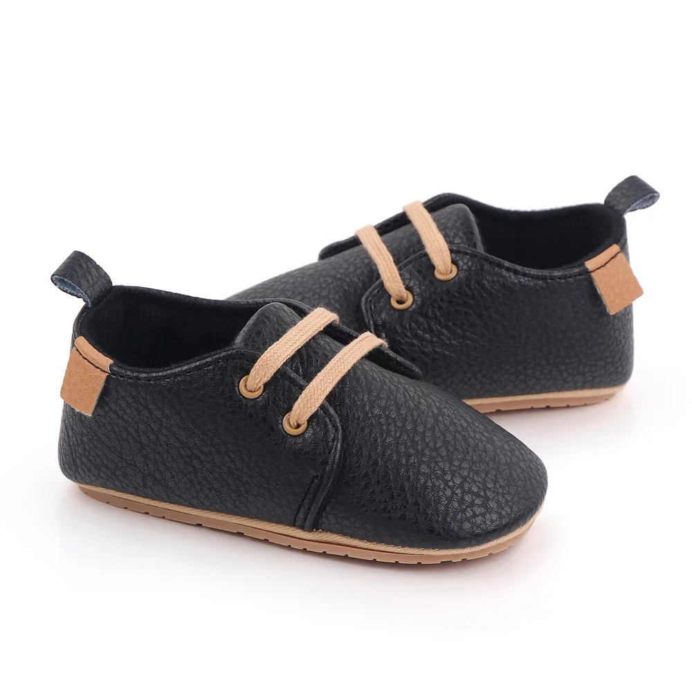 Casual Baby Boys Non-slip TPR Sole Newborn Toddler Lace Shoes Infant Dress Boys Shoes details