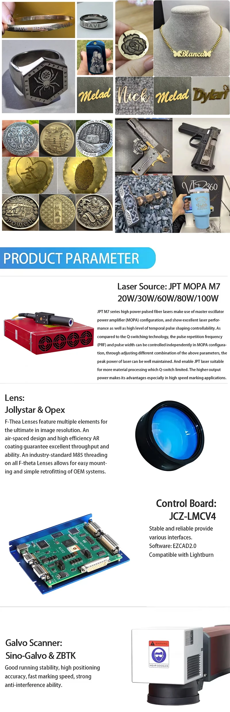 100W & 200W Split Mopa Fiber Laser Engraver & Marking Machines Glass & Gemstone CNC Machine Suitcase Supports AI DXF PLT Formats