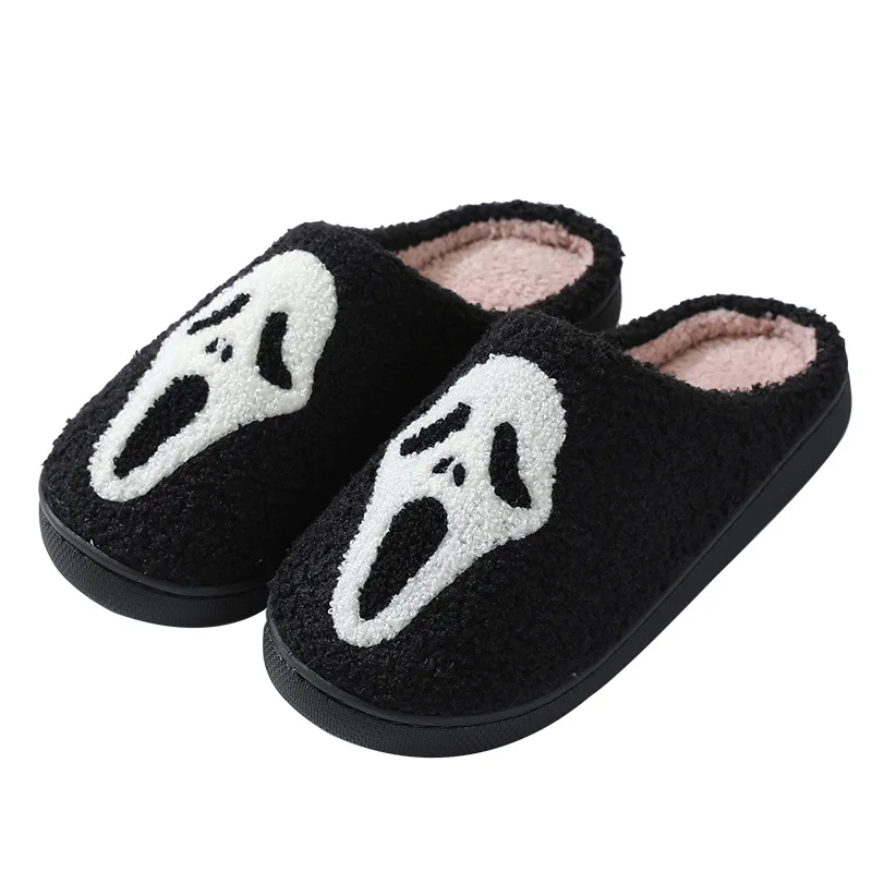 MB1 Halloween Christmas Ghost Face Slippers Women Winter Indoor Flat Warm House Slides Slippers
