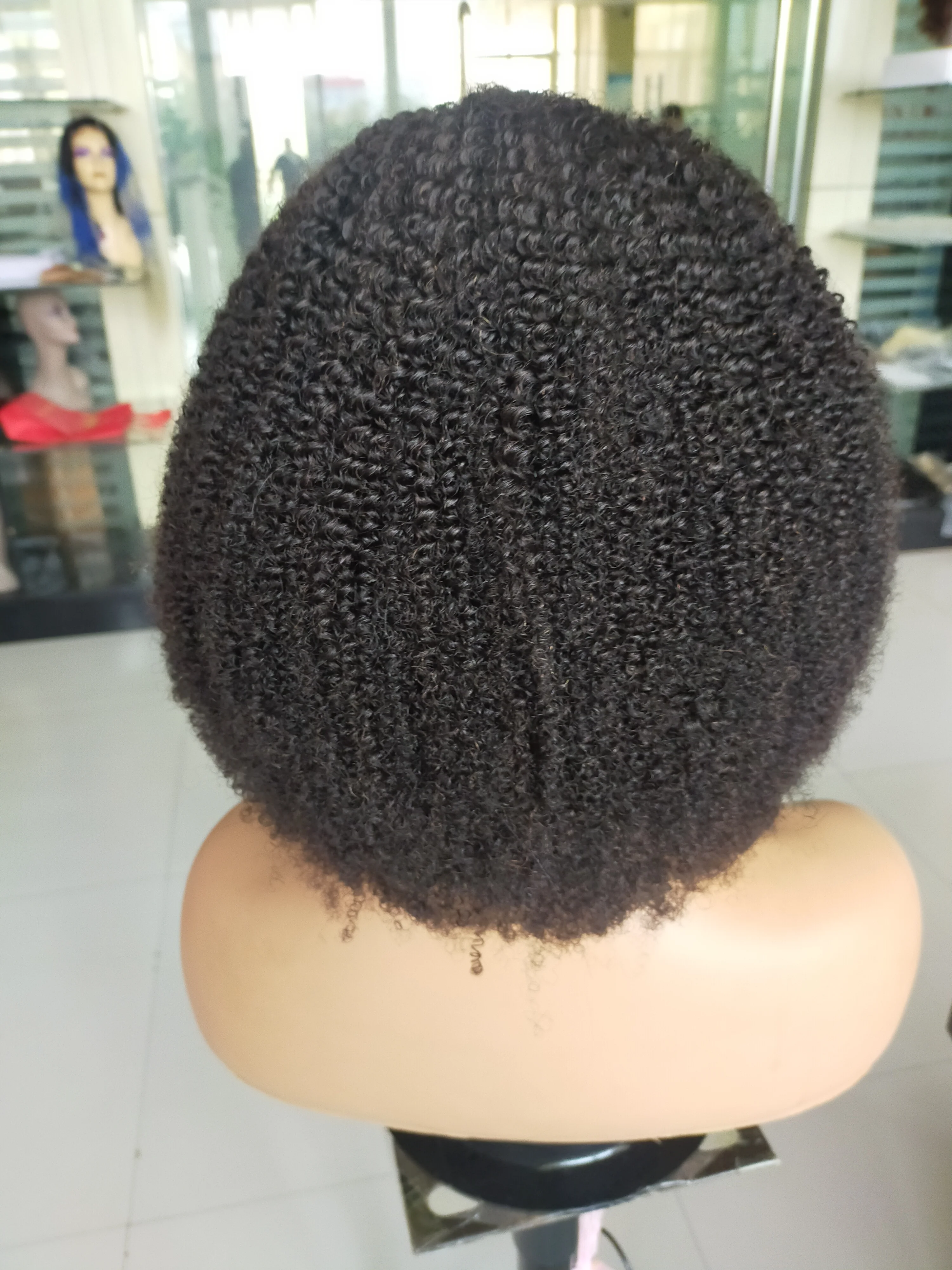 Full Volume Afro Kinky Curly Bob Wig With Bang Full Machine Made Human Hair Wig Virgin Brazilian Human Hair Wigs For Black Women