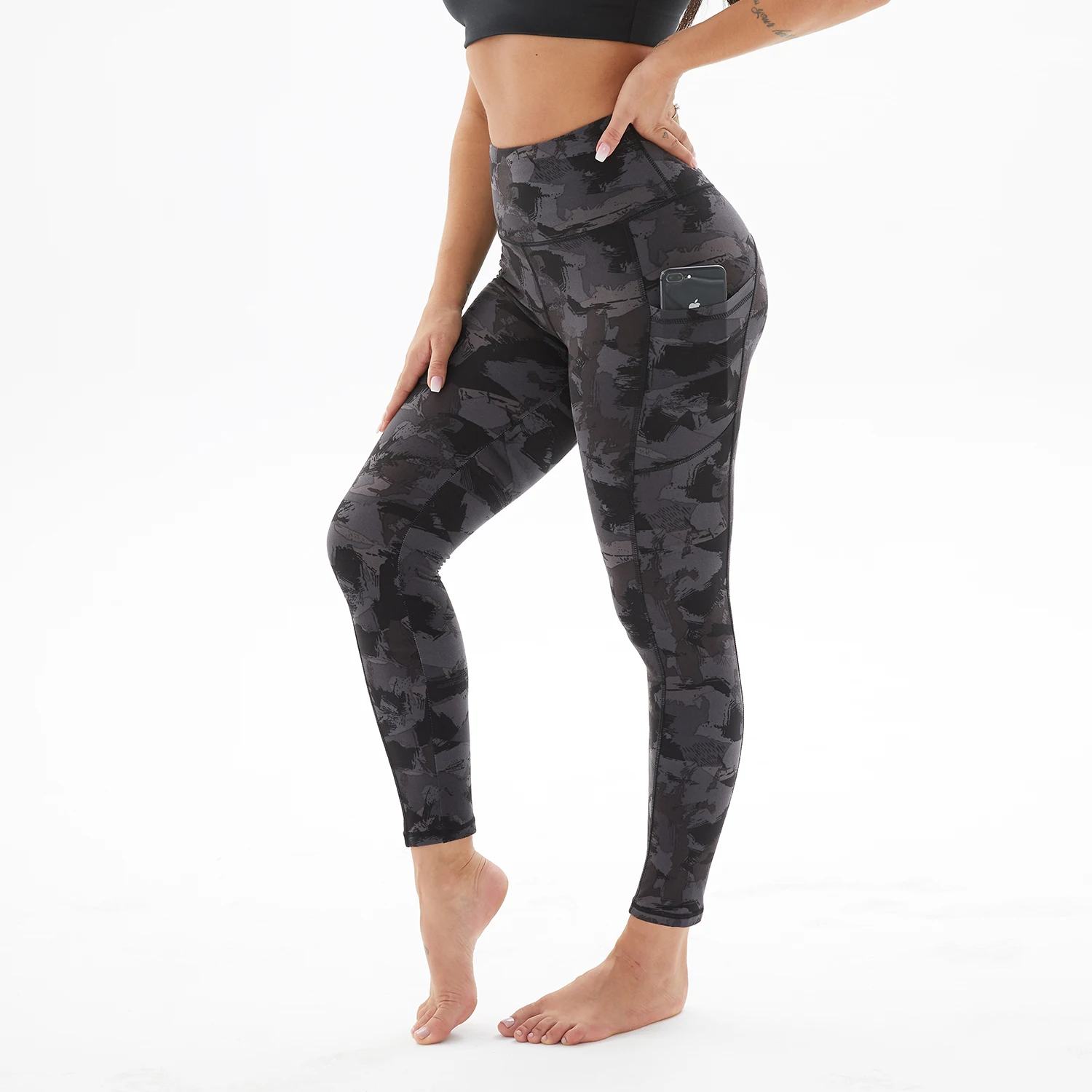 High waist tummy control custom logo buttery soft camo printed 7/8 gym yoga leggings for women yoga pants with pocket