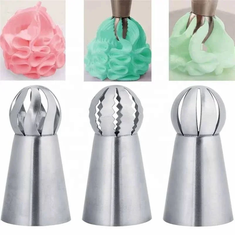 New 3Pcs Cupcake Stainless Steel Sphere Ball Shape Icing Piping Nozzles Pastry Cream Tips Flower Pastry Tube Decoration Tools