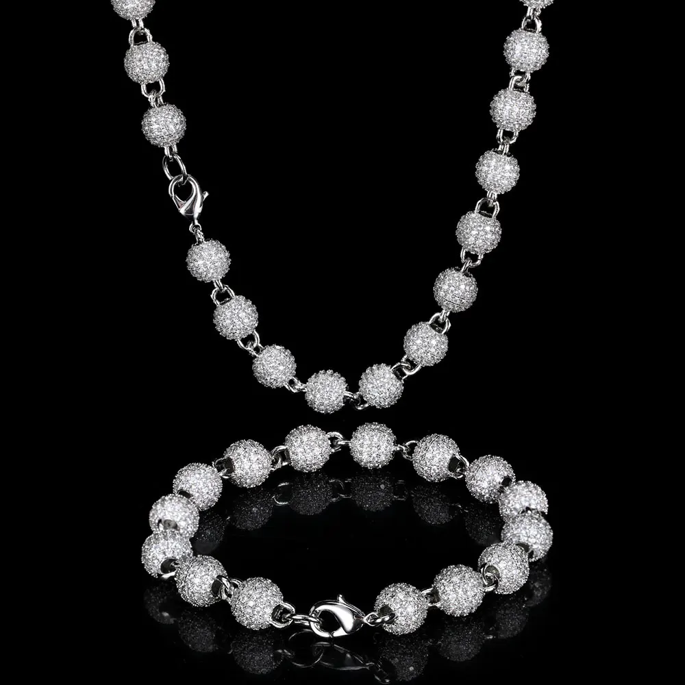 诺雅8毫米女士颈部链条女士镀金冰外链微铺子cz珠宝圆珠项链