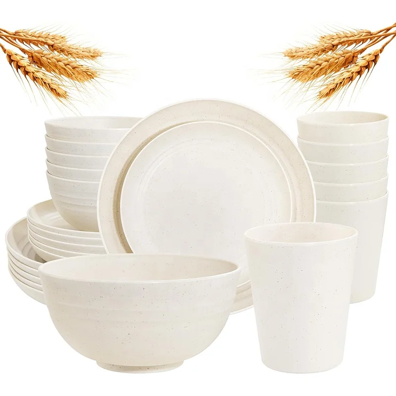 24PCS Wheat Straw Eco Dishes Biodegradable Dinner Plates Kids Dinnerware Dishes Plate Dinner Cookware Sets