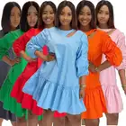 Pleated A6 Fall 2021 Women Clothes Ruffled Pleated Zipper Solid Color Long-sleeved Splicing Casual Dresses