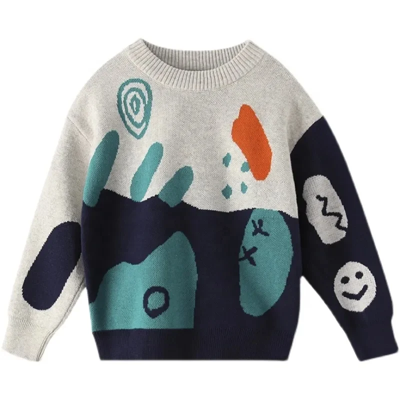 New Fashion O-Neck Children Wear big cartoon Kids Clothing Boys Knit fall& spring Long sleeve Boy'S Sweaters