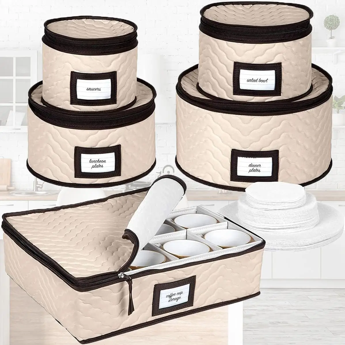 China Storage Containers 5-Piece Set Moving Boxes for Glasses Plates Mugs and Saucers Sturdy Quilted Microfiber Dish Organizer