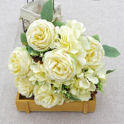 Royal Blue Hydrangea And Roses Artificial Flowers rose bunch Flores Artificial Decoration