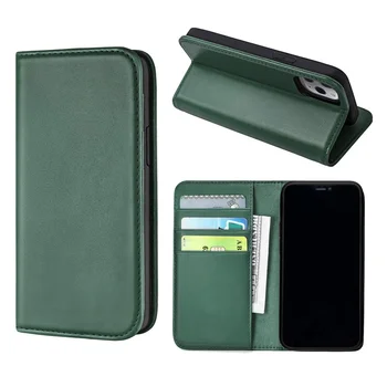 Top grain premium luxury genuine cow leather flip magnetic book wallet phone case protective card slot For IPhone 12 pro max