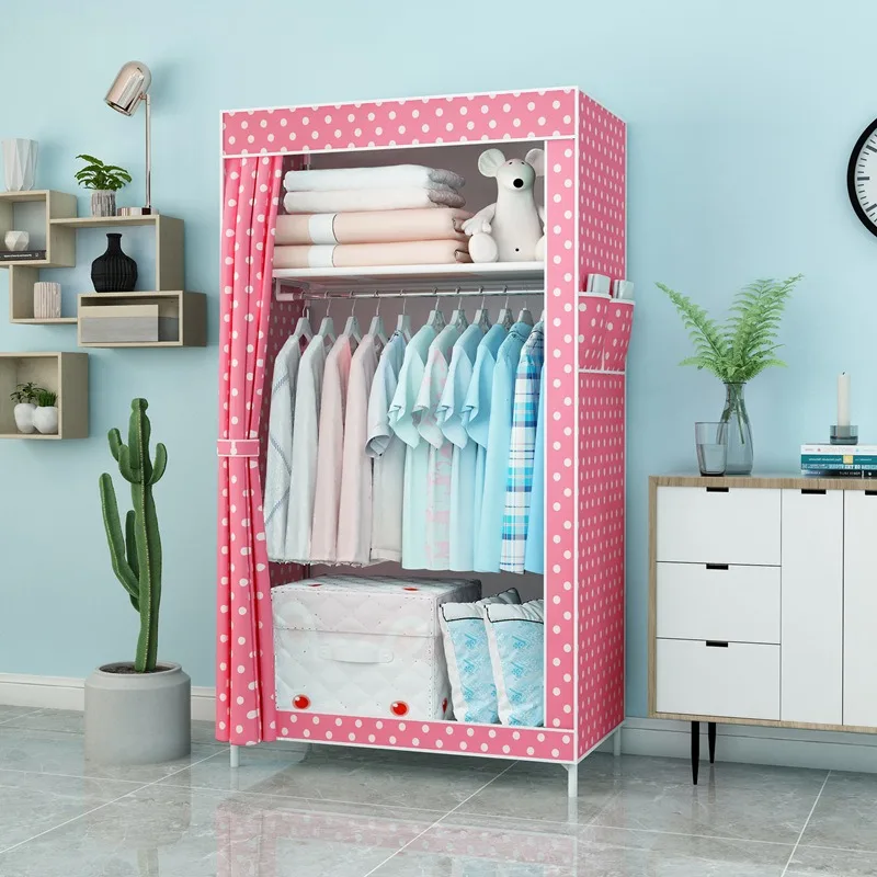 Eco-friendly Portable Wardrobe Clothes Storage Metal Pipe and Non-Woven Fabric Furniture for Home Use