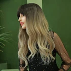 24 Hair Air 24 Inch Black Gold Gradient Wavy Hair Air Bangs Rose Elastic Net Hat