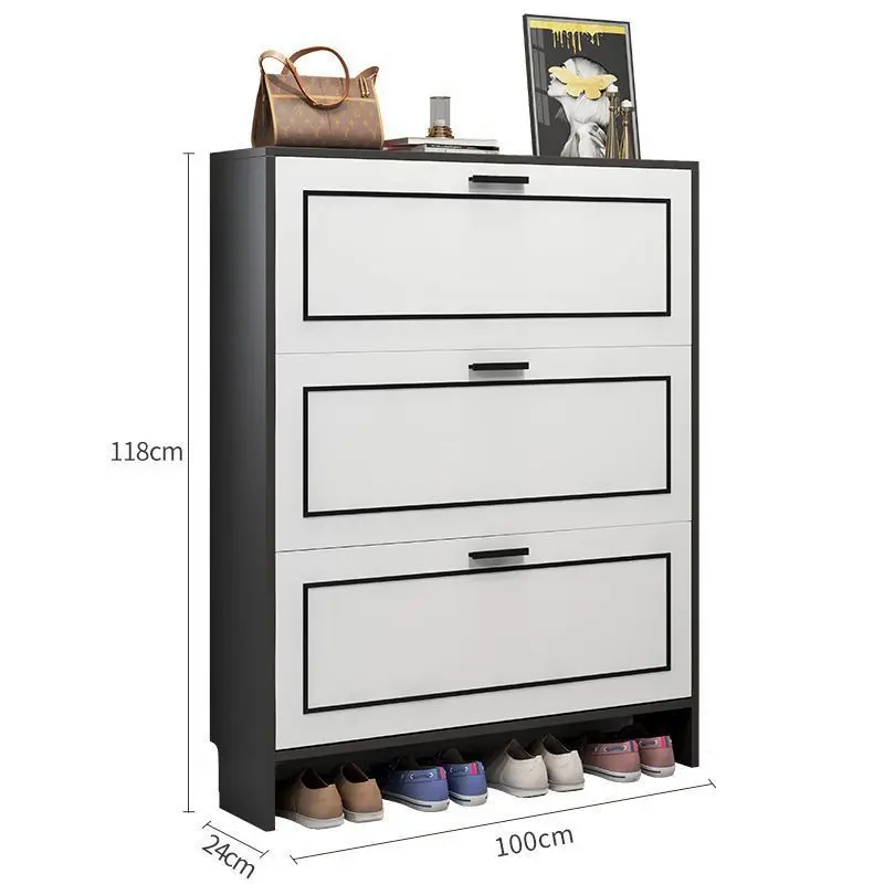 Modern Simple Living Room Furniture Wall Mounted 3 Layers Organizer Wooden Shoe Cabinet for Shoe Storage