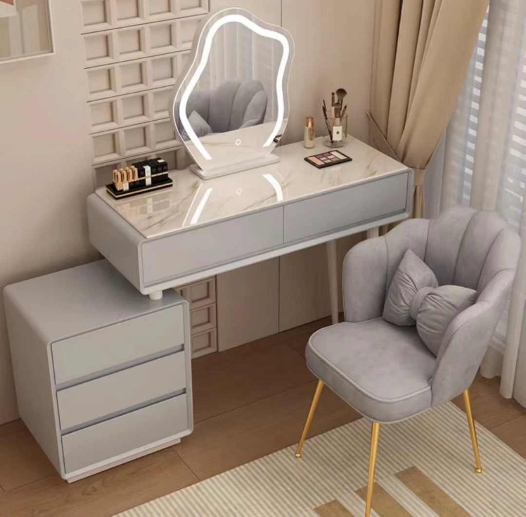 Modern Furniture Hotel Apartment Bedroom Set Adjustable Dressing Table With Mirror Wooden Make Up Table With Led Light