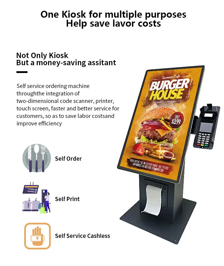 15.6 pollici kiosco POS self-service con touch screen - sistema di ordinazione e pagamento al dettaglio di fast food 2