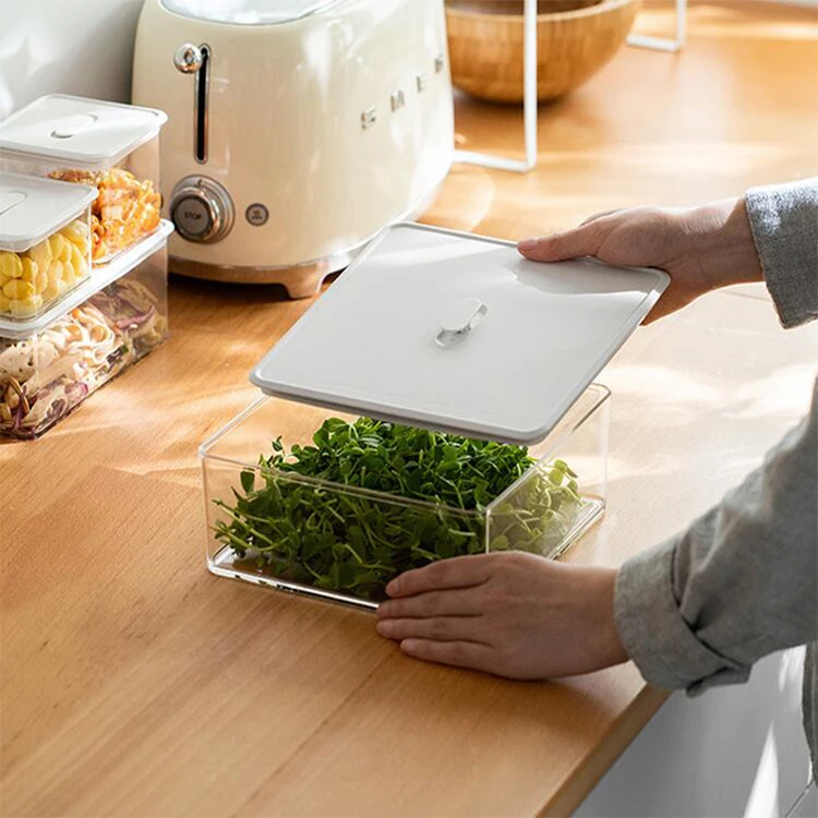 Kitchen Food Storage Box Refrigerator Organizer  Fresh-keeping Freezer Safe White Plastic Container  Airtight Crisper