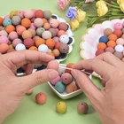 Beads New Wholesale Low Price Necklace Baby Silicone Beads Teething Printed Round Beads