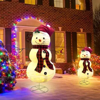 Nicro Factory Wholesale 3D Smile Snowman Figurine Glowing Outdoor pop up Foldable Ornament Christmas Led Lighted Decorations