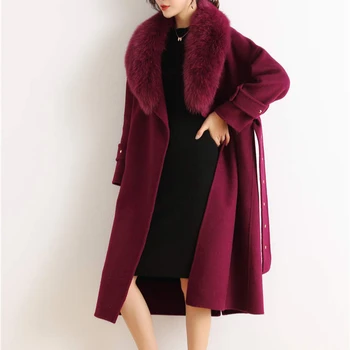 Wholesale luxury trendy shawl collar slim fit long wool trench coat