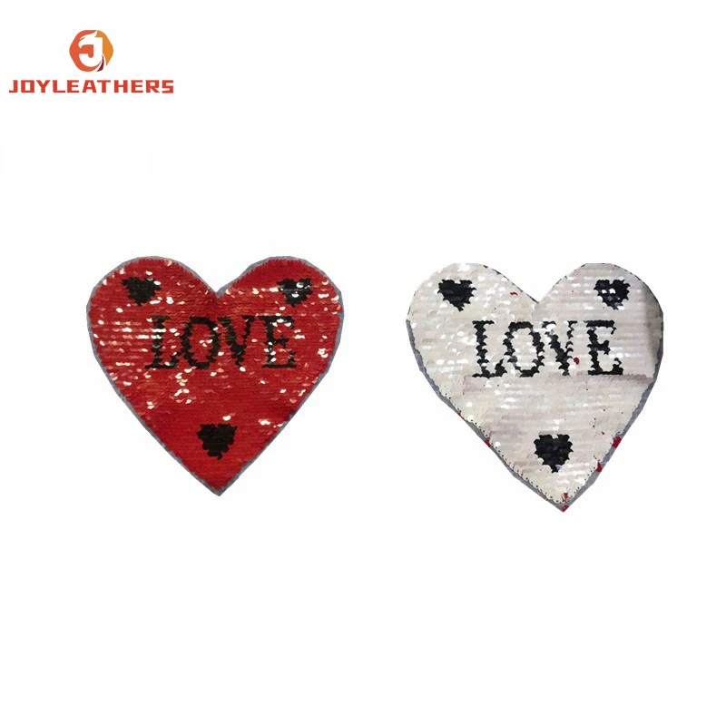 Custom Wholesale Embroidered Fusible Sequin Embroidery Heart Iron On Patches for Clothes