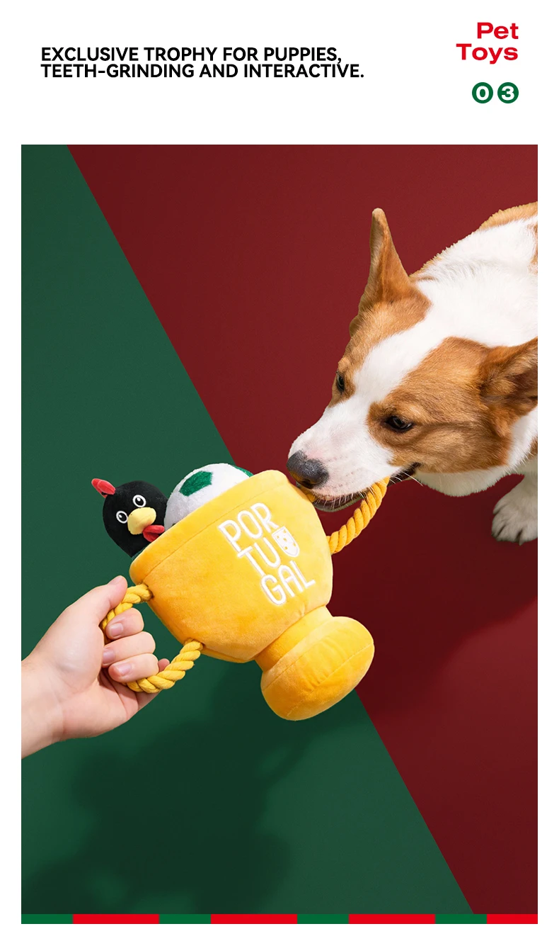 Cute Soccer Field Trophy Shape Plush Pet Chew Toy Built in Squeaker and Crinkle Paper Relieve Boredom for Dogs Cats Pet Supplies supplier