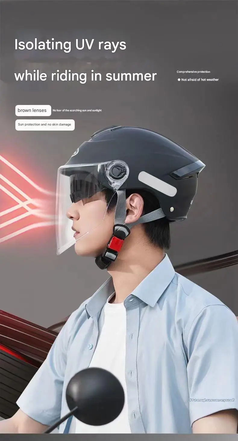 Certified DOT Approved Summer Sun Protection Double Mirror ABS Half Face Motorcycle Helmet for Men Women Electric Vehicles New