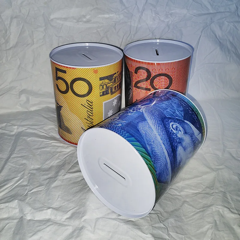 Wholesale Creative Savings Jar Tin Coin Bank Australian Dollar Pattern Money Box