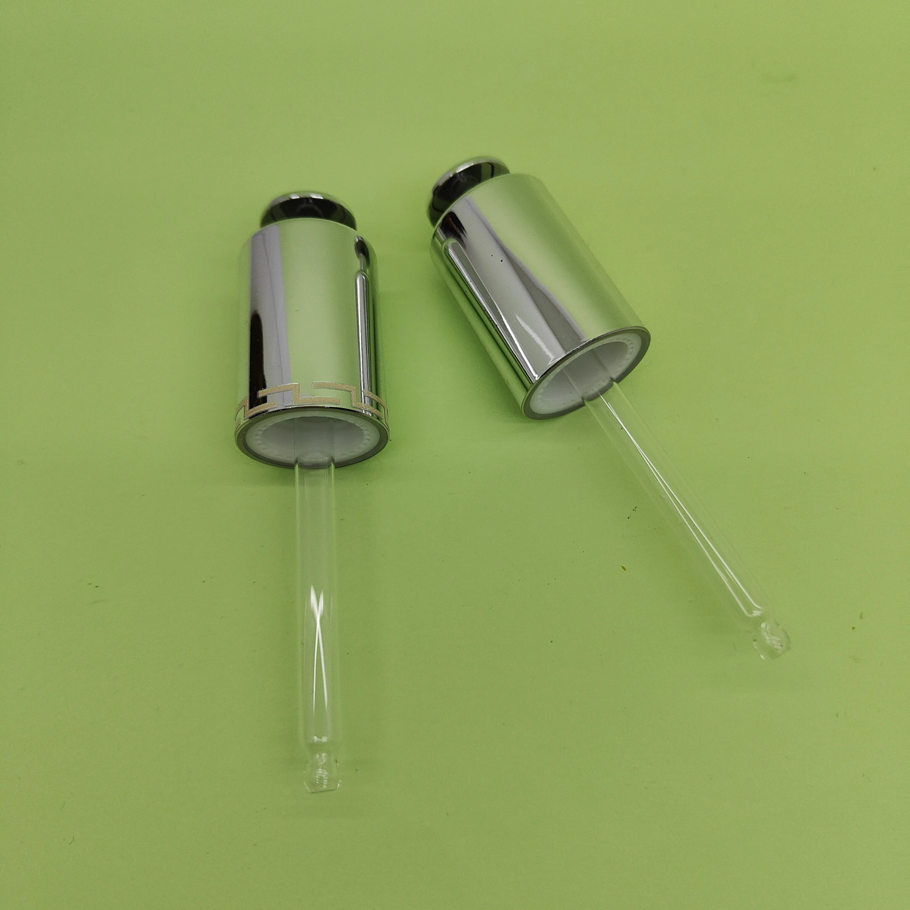 20mm t shaped plastic electroplated pressing type glass dropper screw cap for skincare serum essential oils-31