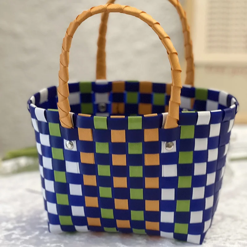 Gift basket with hand gift back gift basket colorful woven multi-color belt beach bag