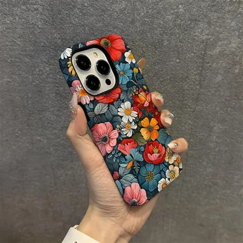 Oil Painting Flower phone case for iphone15 14 13pm 12pm 11 2-in-1 Film shell