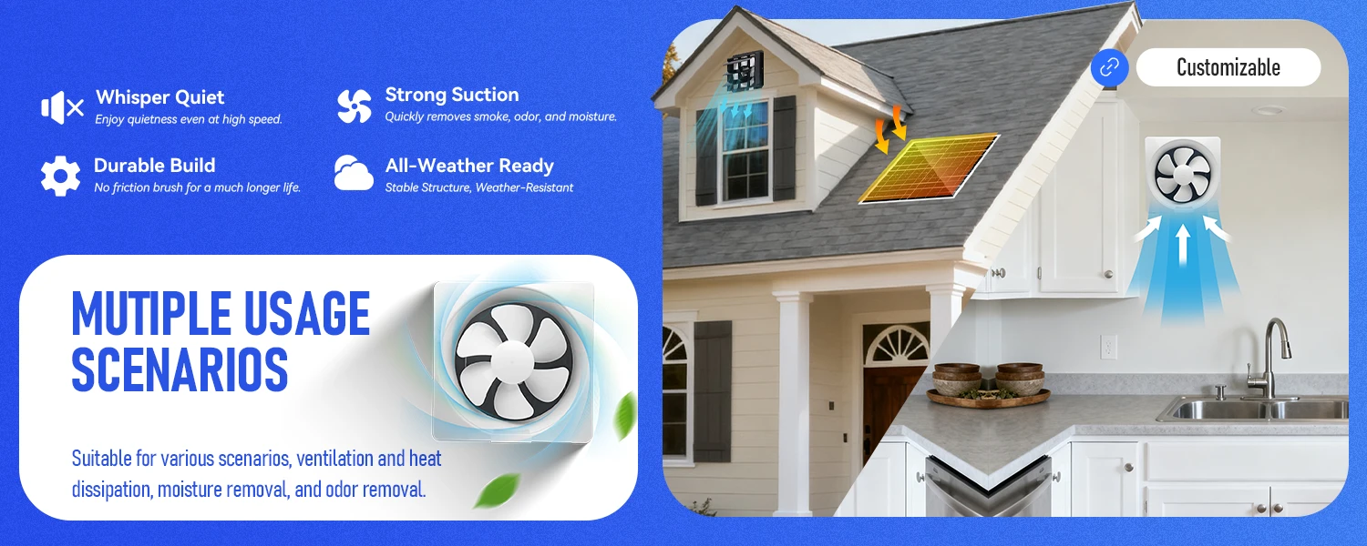 Solar Powered Exhaust Fan, Plastic, Wall, 12V, Axial - detail 8