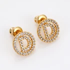 Gold Cz Earrings Earrings 2021 Fashion Jewelry 18 K Gold Plated Brass CZ Letter D Earrings For Women