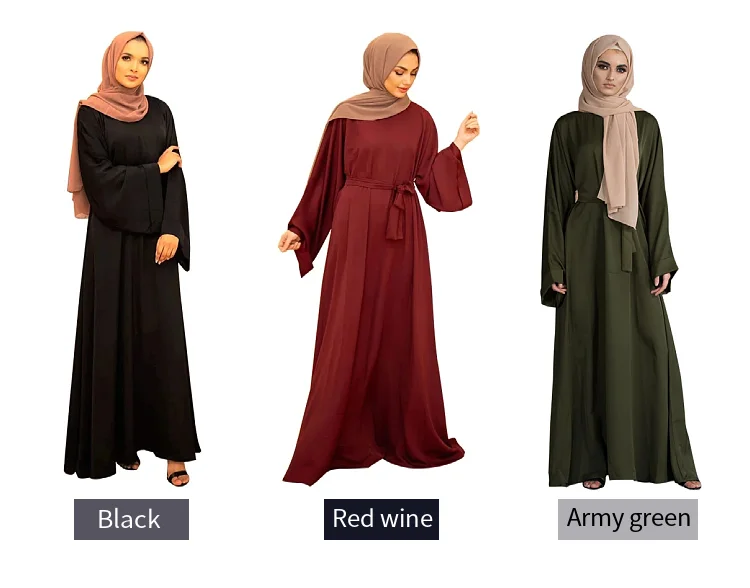 新到货纯色穆斯林女性长袍连衣裙腰带火鸡长袖祈祷伊斯兰服装女士