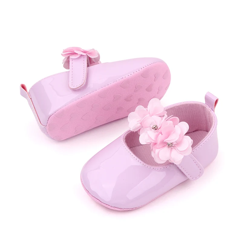 Solid Color Leather Rhinestones Flower Baby Girls Fashion Princess Small Leather Shoes for Toddler Shoes details