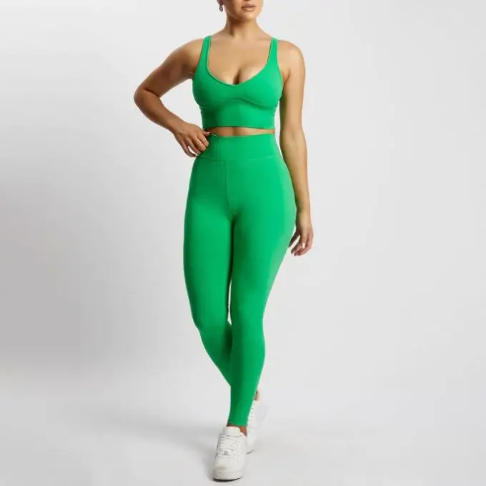 ECBC OEM newest design V neck jogging running  workout bone green sport stretchy gym yoga bra for women
