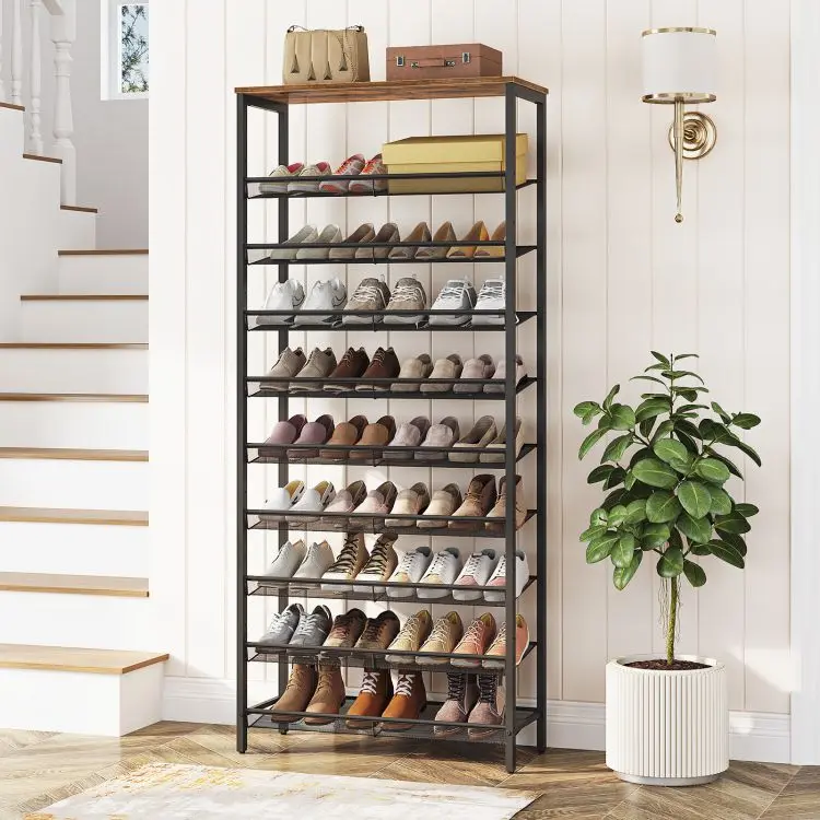 Wholesale 10 Tier Tall Large Capacity Shoe Racks Price Metal Shoe Storage Stand Shelves for 27-36 Pairs Shoes Organizer Rack