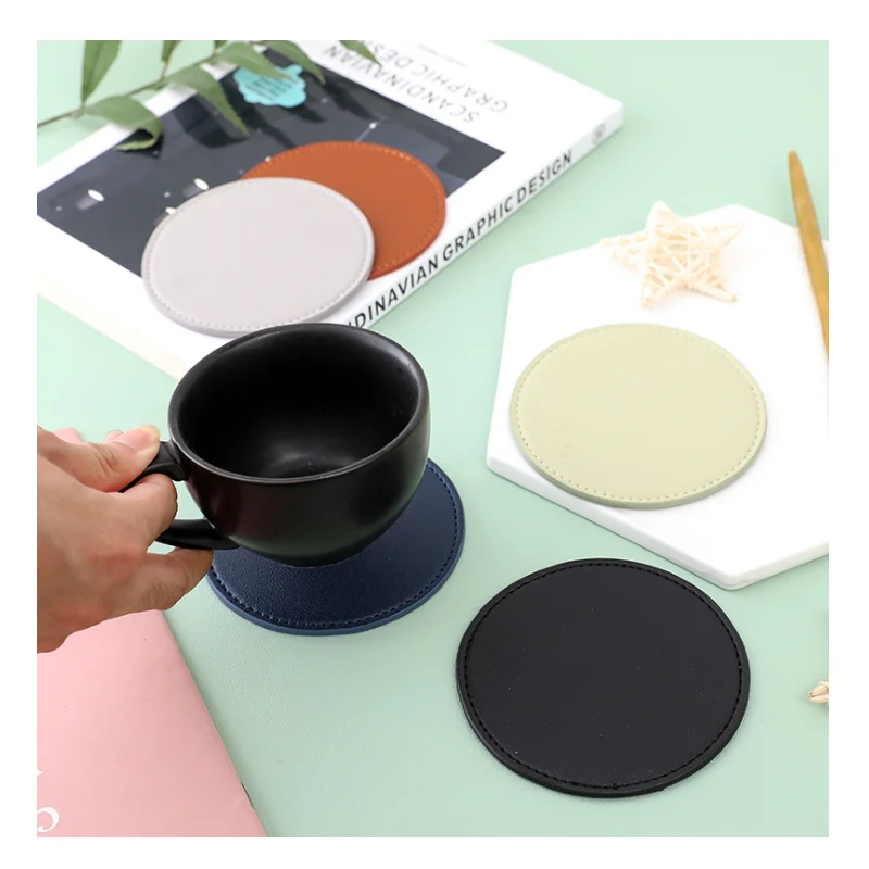 6pcs PU Leather Coasters Mug Drinks Cup Mat Placemat Coffee Table Mat