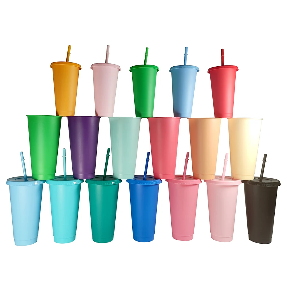 New Stock Colour Plastic Wholesale Drink Tumbler 24Oz Plastic Cold Cups With Lids And Straw