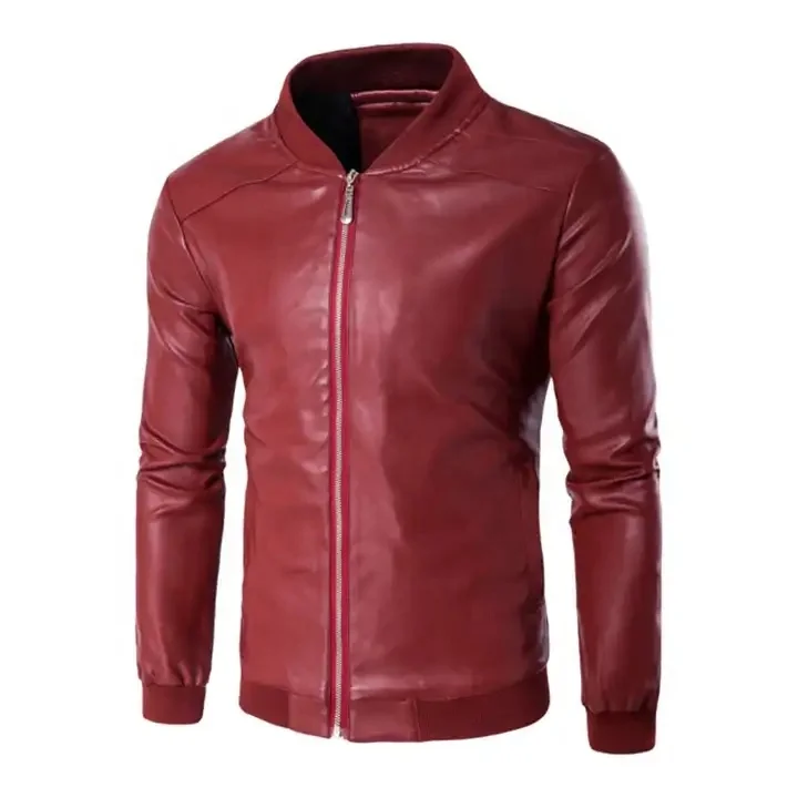 chuida Mens Stand Collar leather jacket Motorcycle Lightweight leather jacket men Faux Leather Bomber Casual Outwear