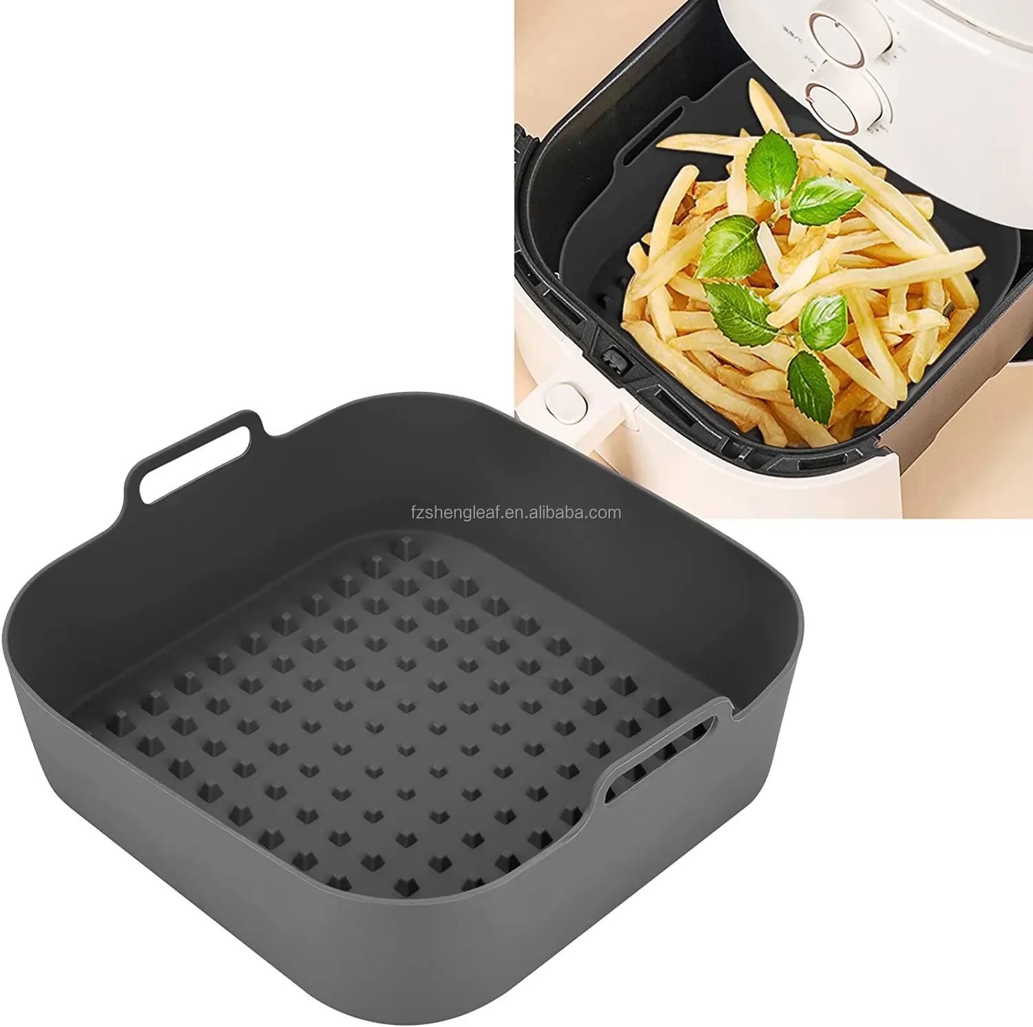 product reusable square silicone air fryer liners 15mm thick eco friendly food grade novelty design pot replacement baking dishes pans-0