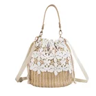 New Bag 2021 New Straw Bucket Bag Summer Beach Women Chain Handle Shoulder Bag Flower Straw Woman Handbag