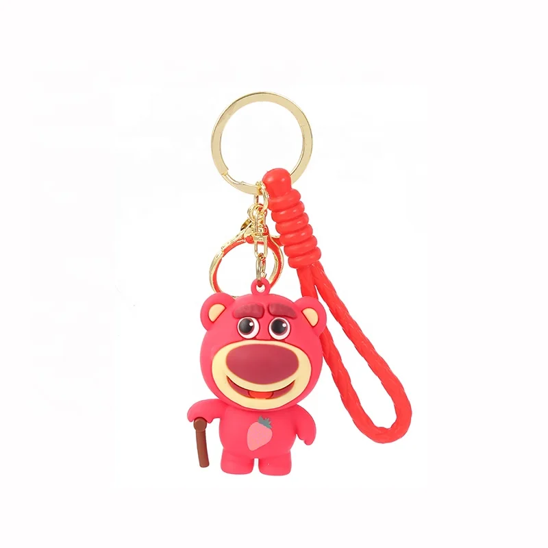 2024 New Arrival Promotion Gifts Kawaii Car pendant Cute Cartoon Bag accessories Strawberry Bear Soft PVC 3D Custom Keychain