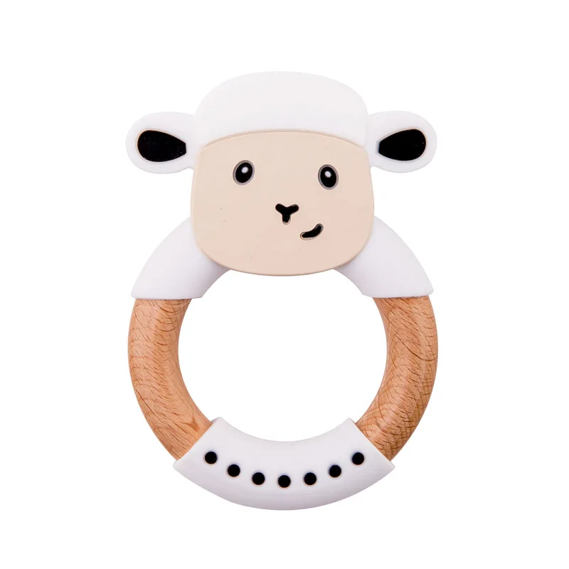 Animal Silicone Teether Wooden Rabbit Ring 1PC Teething Toys Gift Food Grade BPA Free Silicone Baby Teether Set