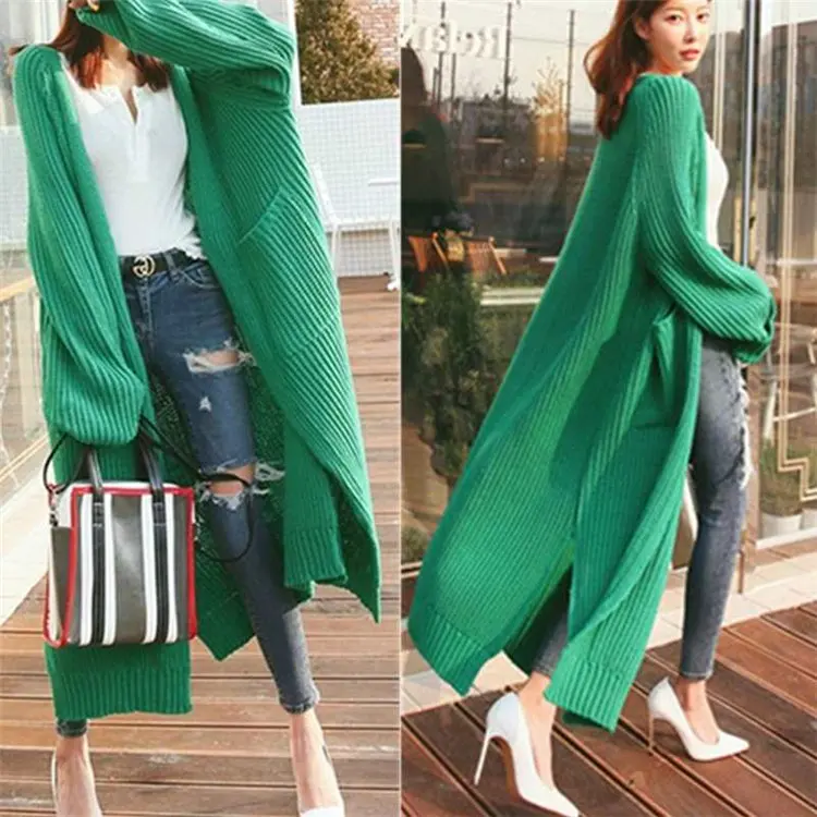 2022 Women Korean Knitted Woolen Long Cardigans Casual Loose Split Maxi  Jacket Long Sleeve Knit Sweater Coat Open Front Cardigan - Buy Slouchy Long  Cardigans,Handmade Knitting Acrylic Maxi Sweaters,Wool Knit Sweater Dress