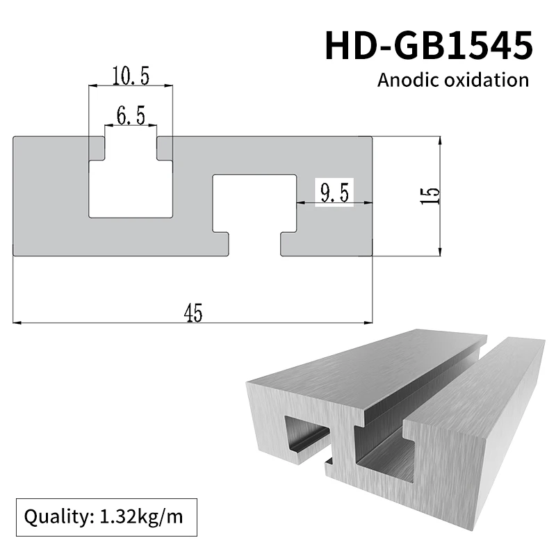 Industrial Extruded Aluminum Profile 1545 Assembly Frame with Grooves on Both Sides, Engraving Machine Panel manufacture