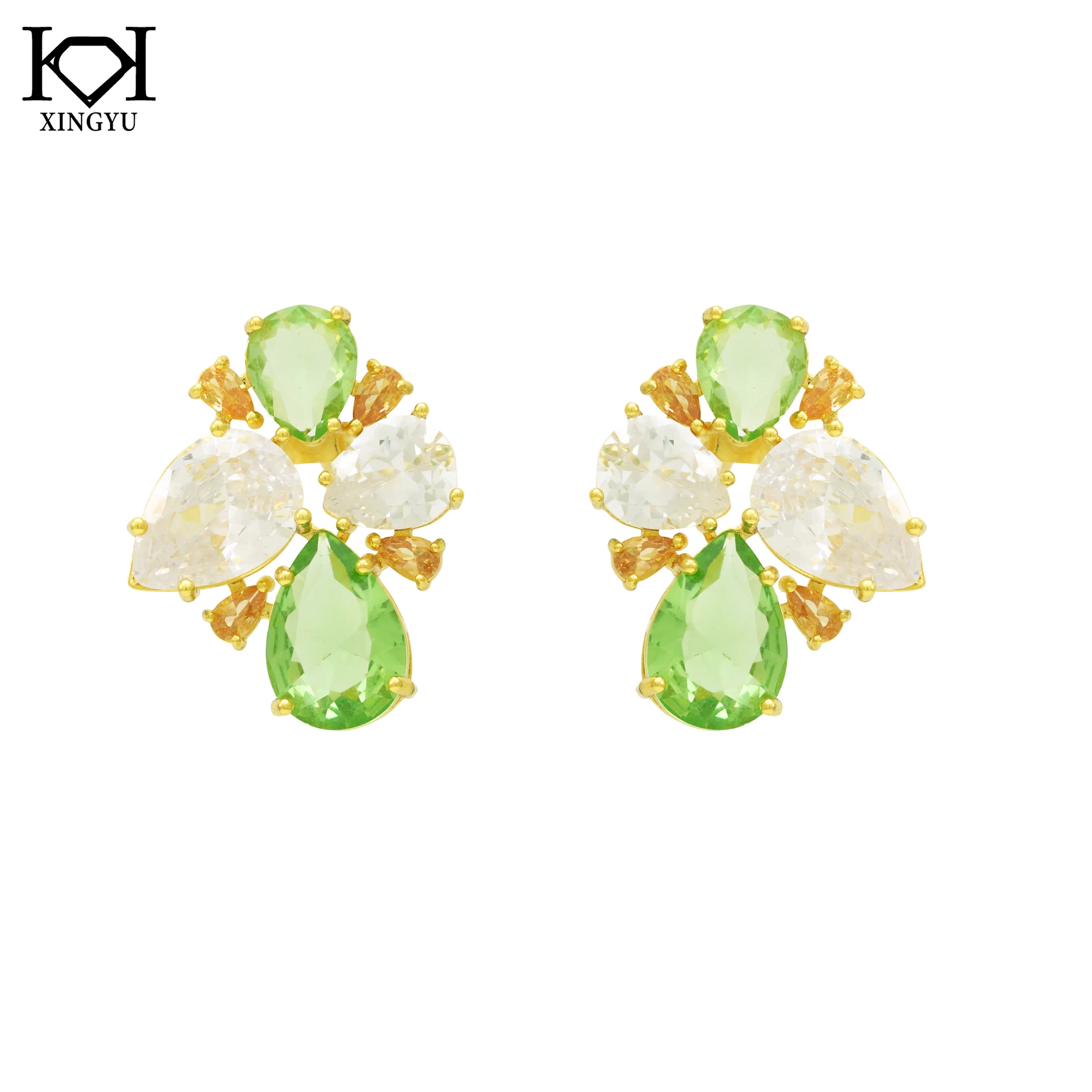 Wholesale Custom Fashion Brass Jewelry Green Crystal Stud Earring For Women
