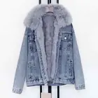 Coat Winter Coats Women Outerwear Thick Lady Denim Coat Ladies Winter Fur Linner Coat Women Sweet Coats