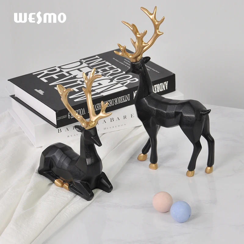 Resin Crafts Origami Deer Ornaments Black And blue Home Tabletop Decor Figurine desk decor animal resin statue