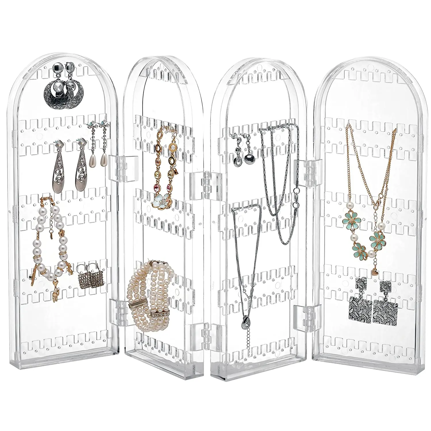 Double Screen Foldable Jewelry Hanger Stand for Earrings Necklaces Display 