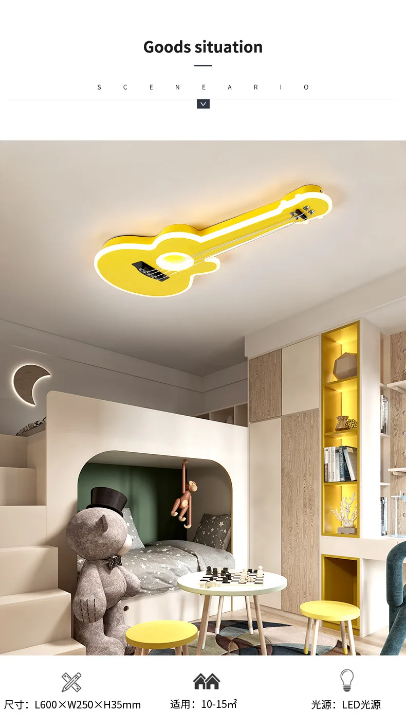 Children Guitar Ceiling Lamp Remote Control Kids Room Bar Home Party Dimmable Atmosphere RGB Led Ceiling Chandelier