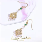 Jewelry Natural Freshwater Pearl Pierced Green Stone Jewelry Ear Hooks Women 2021